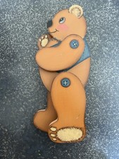 Vintage Wooden Hand-Carved Jointed Teddy Bear With Movable Limbs Hand Painted