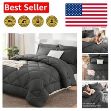 Modern Dark Grey Queen Comforter Set - 7 Pieces with Deep Pocket Fitted Sheets