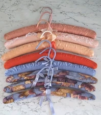 Satin Padded Clothes Hangers Mixed Lot Of 8 Satin & Fabric Plastic Hooks  15.5"