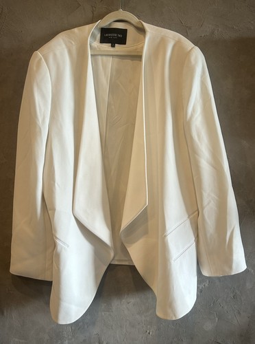 Lafayette 148 New York White Cloud Waterfall Open Collarless Blazer - 14 - Picture 2 of 13
