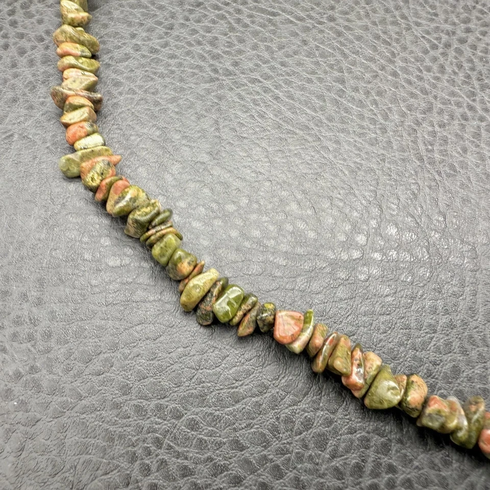 Unakite碧玉芯片珠项链32英寸宝石链波西米亚珠宝声明28 — 第 4/4 张图片