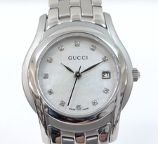 GUCCI Ladies Watch 11P Diamond Shell Dial Date 5500L Battery Replaced w/Box