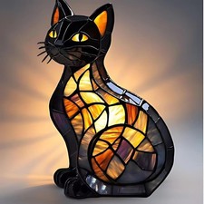 2025 New Series Cat Desk Lamp, Lamps for Night Stands, Stained Resin Art Tabl