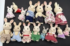 Calico Critters Lot of 15 Rabbits Adults Children Babies Bunnies With Outfits