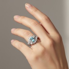Luxurious Blue Zircon Oval 1.09Ct 925 Sterling Silver Handmade Rings Size 6.75
