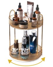 360 Rotating Makeup Organizer Plastic ABS Stainless Steel Round Vanity Storage