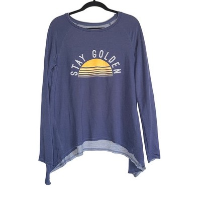Grayson Threads Stay Golden Graphic Long Sleeve T Shirt Top Womens M Blue