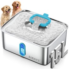 4Gal/15L Large Dog Water Fountain, Stainless Steel Pet Water Fountain with Wa...