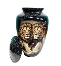 Metal Urn Lion Beauty Adult Cremation Urns For Human Ashes in Velvet Bag 10"