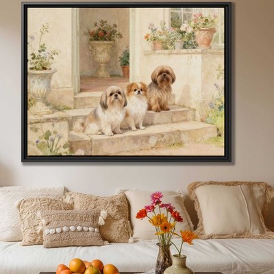 Watercolor Painting Dog Artwork Shih Tzu Pomeranian Canvas Print Wall Decor