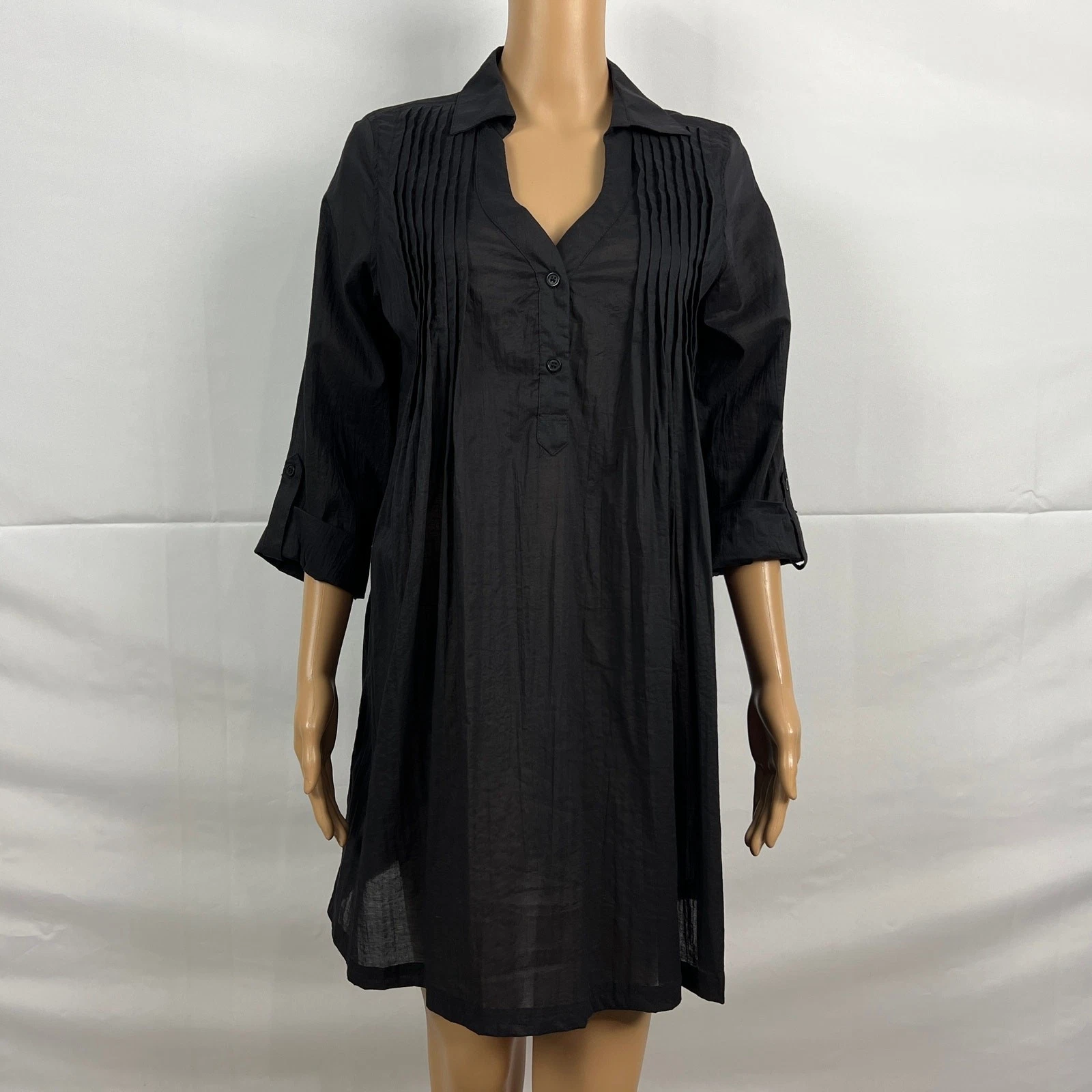 VETEMENTS Abito camicia tunica Kenneth Cole Reaction SMALL nero Popover plissettato semi trasparente