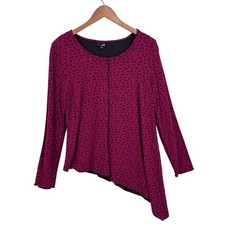 LISA BAYNE Tunic Top Asymmetrical Sz M Knit Lagenlook Red Made in USA W843