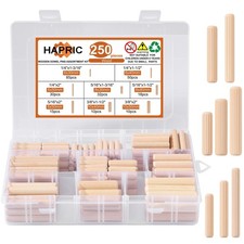 250 Pcs 8 Size Wooden Dowels 1/4'' 5/16'' 3/8'' Dowel Pins Hardware...