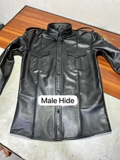 Camicia nera da uomo in vera pelle di agnello morbida stile uniforme polizia con toppe polizia di New York