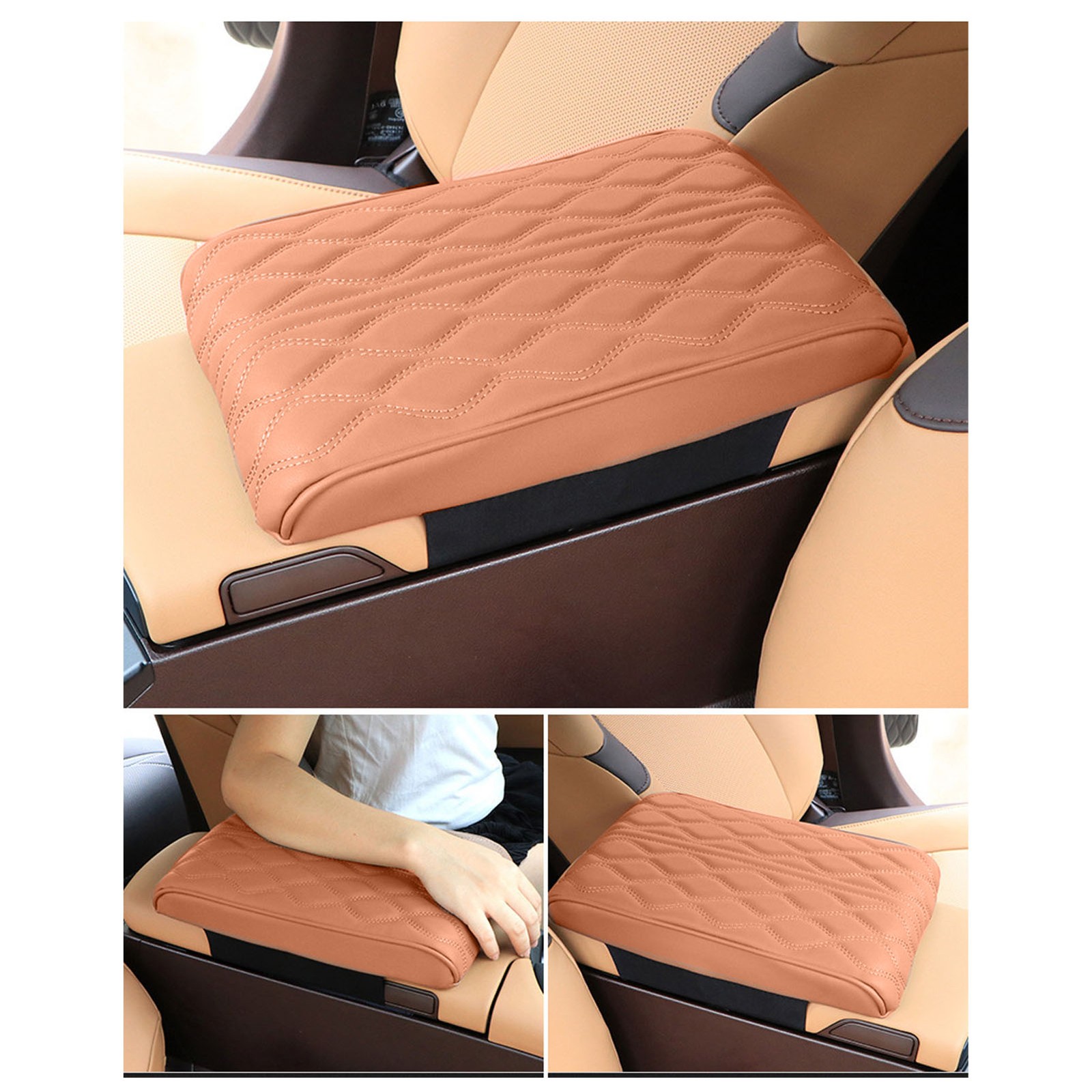 (Brown)Car Center Console Pad Seamless Fit Increase Height Armrest Box Cover