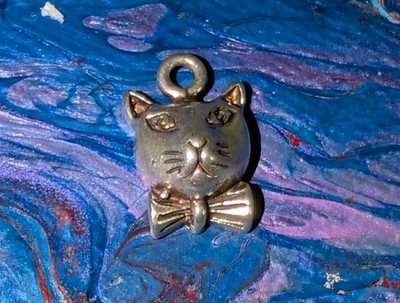Tiny Sterling Silver Cat Charm Marked 925