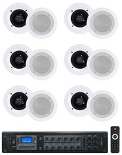 Rockville RCS350-6 70v Commercial Amplifier w/Bluetooth 12 4" Speakers in White
