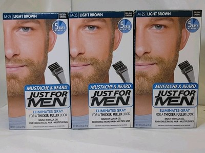 3 Just For Men, Mustache & Beard, M-25, Light Brown,Sealed Packs