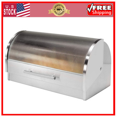 Large Oggi Bread Bin Stainless Steel Roll Top Holder for Bread Bagels Muffins
