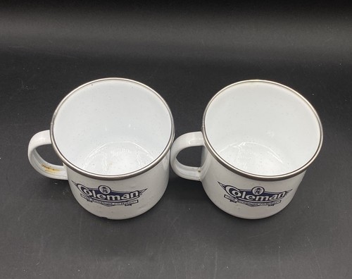 Lot 2 Coleman White Enamel Mugs "Sunshine of the Night" Camping 13 Oz Vintage - Picture 9 of 14