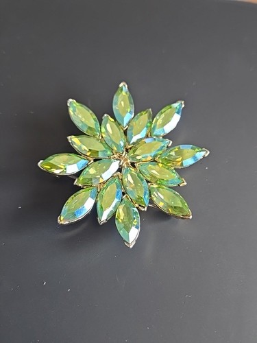 Large Aqua Aurora Borealis Rhinestone Flower Brooch Pendant 2.25" - Picture 1 of 5