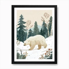 Polar Bear Walking Through A Snow C Framed Wall Art Poster Canvas Print Picture