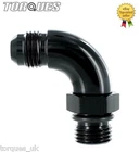 AN -6 (AN6) to ORB-6 (9/16" UNF) O-Ring Boss 90 Degree Full Flow Adapter BLACK
