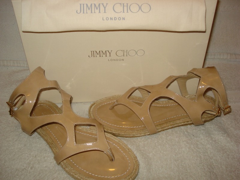 100% AUTHENTIC NEW WOMEN JIMMY CHOO PEACHY GLADIATOR NUDE PATENT SANDALS US 5