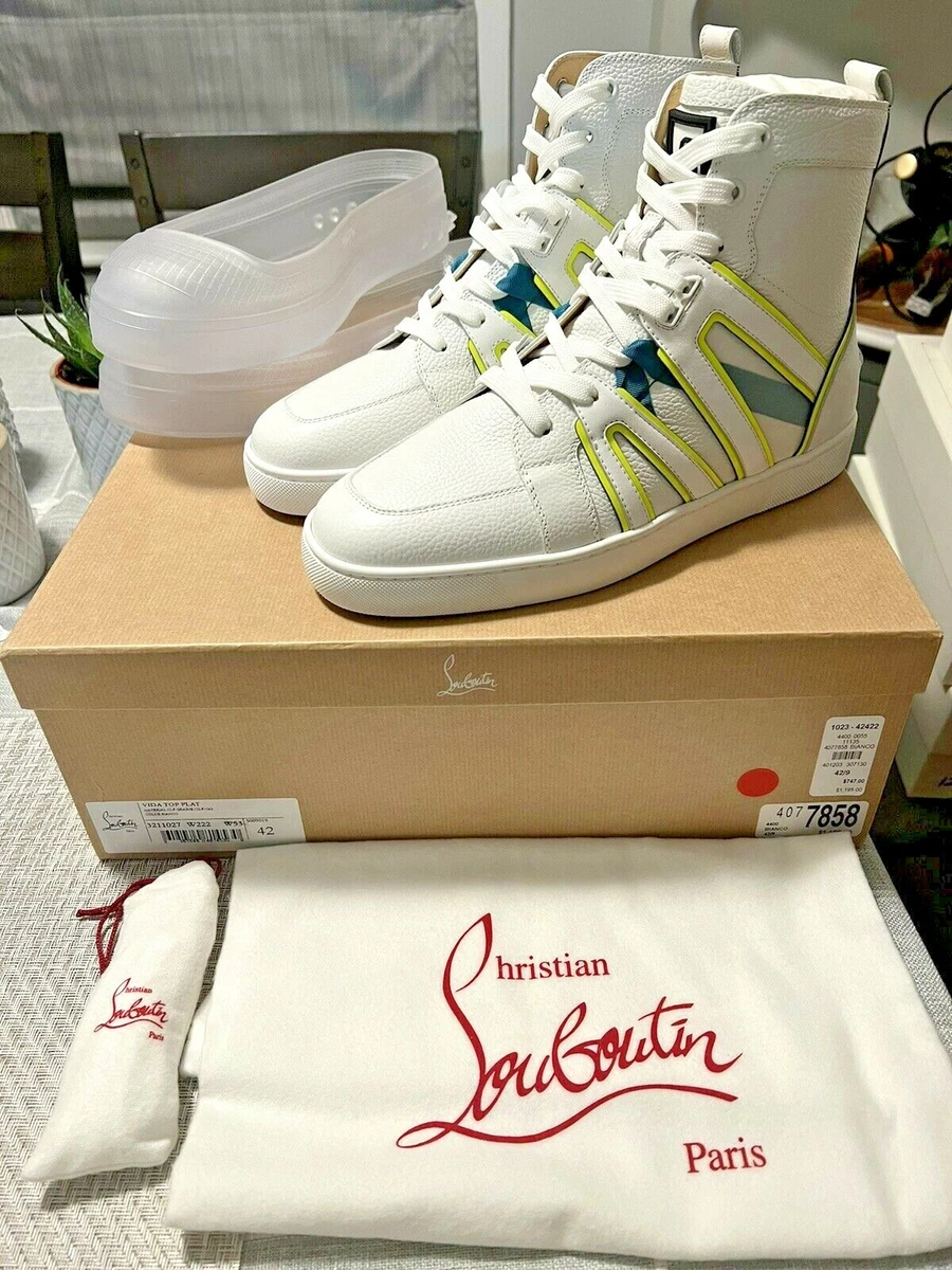 NEW MEN CHRISTIAN LOUBOUTIN VIDA NEON CAGED SNEAKER W/OVERSHOE 42