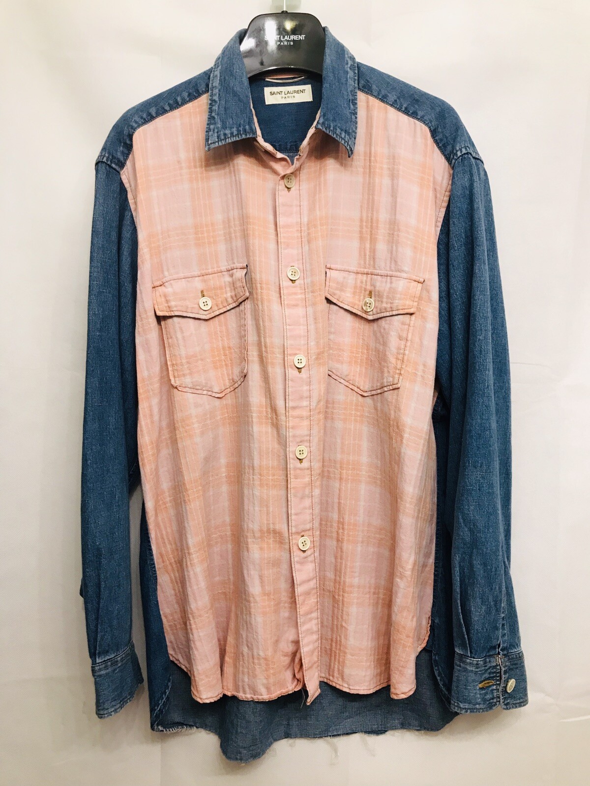 Camicia denim Saint Laurent Fw15 flanella pesca