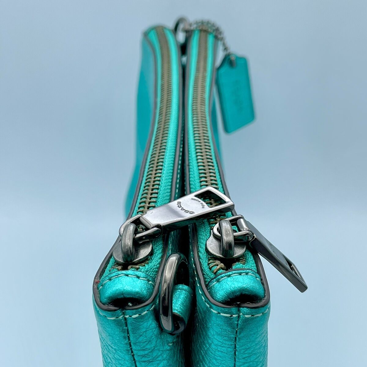 RARE Coach METALLIC SEA GREEN Double Zip Lyla Leather RARE Coach METALLIC SEA GREEN Double Zip Lyla Leather