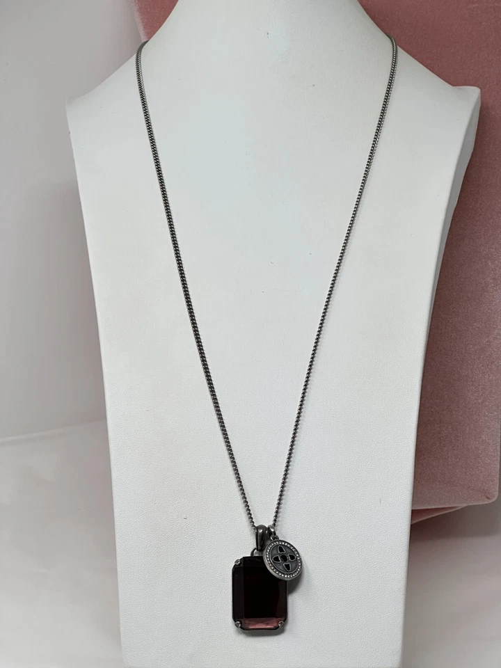 Collar de 32" de diamantes de imitación de vidrio púrpura vintage de larga vida fósil de acero inoxidable Foto 3 de 4