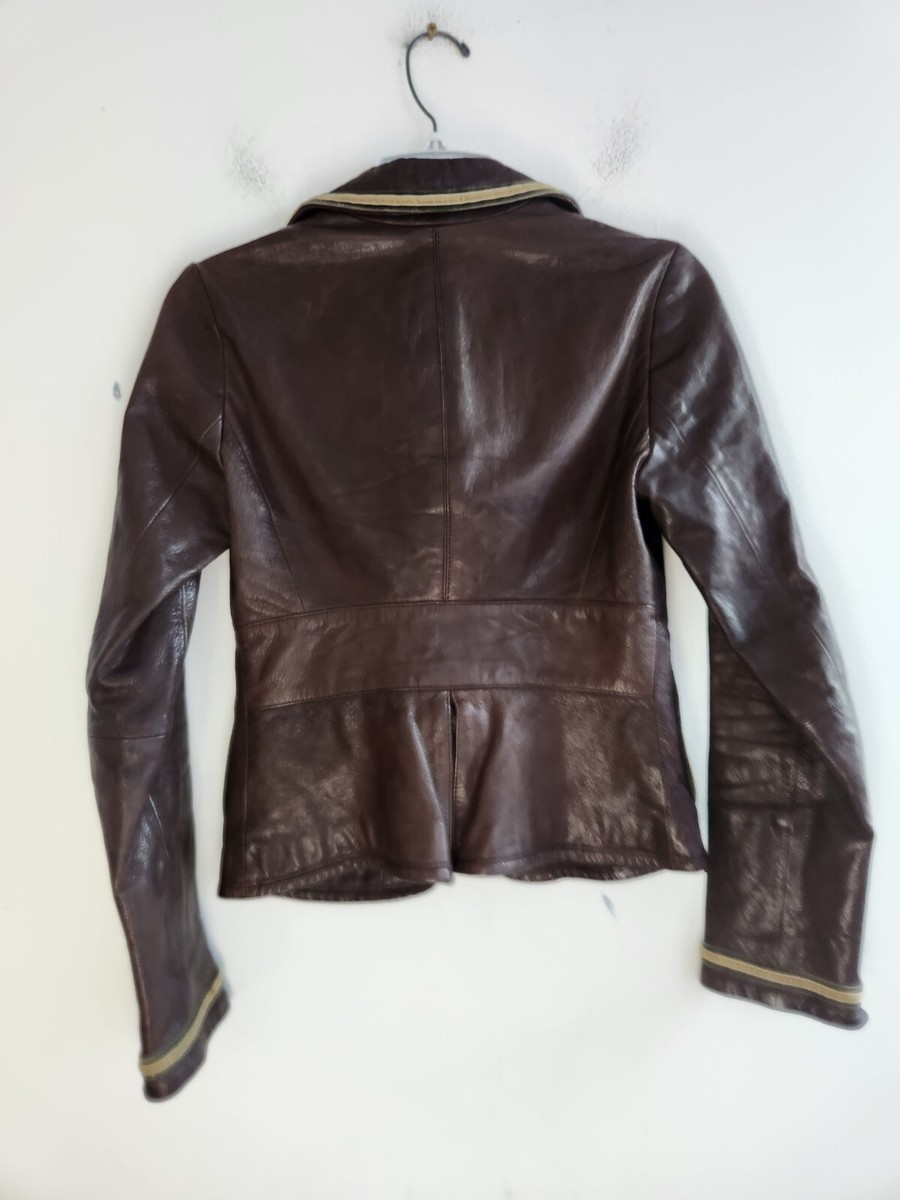 Emporio Armani Women Brown 100% Leather Button Up Jacket size EU
