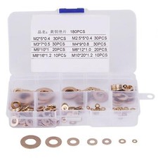 Flachscheiben 180 Stück M2/M2,5/M3/M4/M5/M6/M8/M10 Messing Flachrundscheiben Set
