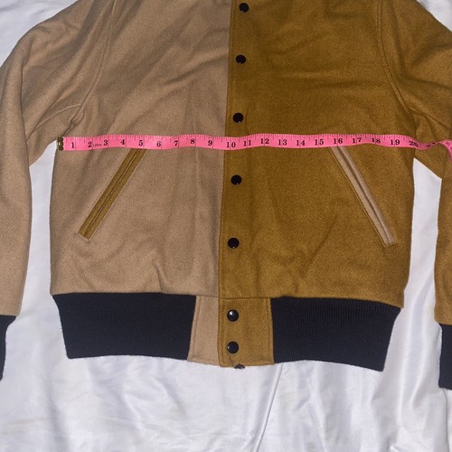 Golden Bear Varsity Jacket Men Sz Med Wool Quilted Brown Tan colorblock Sample - Picture 4 of 13
