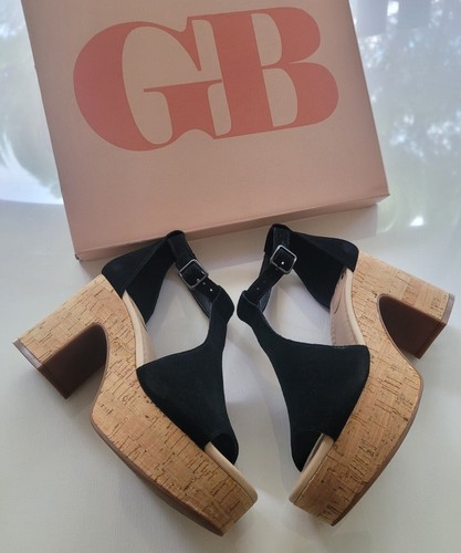 GB New-Light Black Suede Cork Platform Sandals - Picture 5 of 10