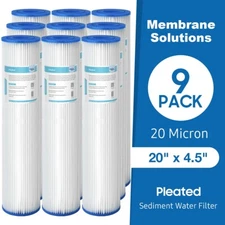 20 Micron 20" x 4.5" Washable Reusable Pleated Whole House Sediment Water Filter