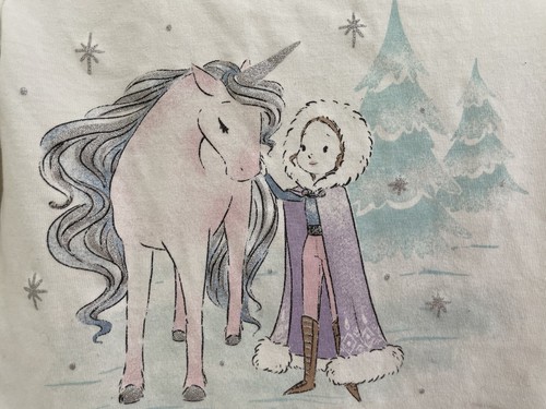 Isaac Mizrahi Kid Girls Glitter Unicorn Snowflakes Long Sleeve Shirt White S 5/6 - Picture 3 of 5