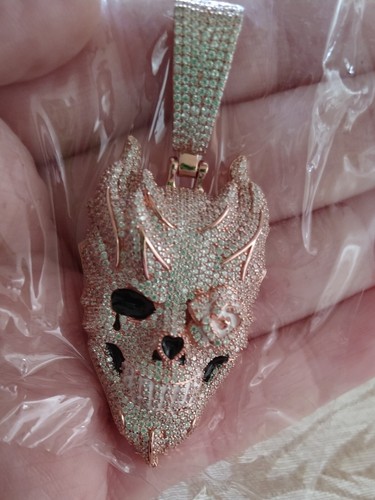 Men's 18k Rose Gold Over 925 Silver 5A Iced Skull Pendant - Picture 10 of 17