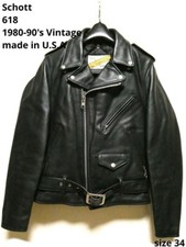 Schott 618 Leather Double Riders Jacket Men Size 34 Black Made In USA