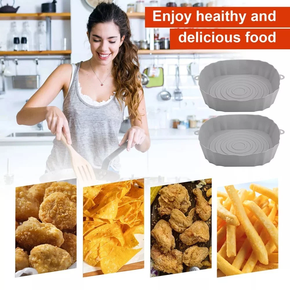 Air Fryer Silicone Pots Basket Liners Non-Stick Reusable Baking Tray Mats 2 PCS
