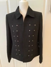 Kasper Women’s  Black Open Front Blazer with Metal Bling Size 8