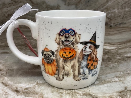 Halloween Coffee Mug Trick Or Treat Cute Dogs In Costumes Royal Worcester New - Picture 8 of 11