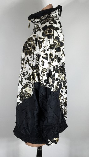 80s 90s Floral Gold Shiny B&W Kitschy Vintage Windbreaker Track Jacket PLUS 1X - Picture 4 of 8