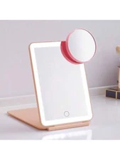Travel Makeup Mirror with Lights 10x/1x Magnifying Mirror Rechargeable 3 Colors