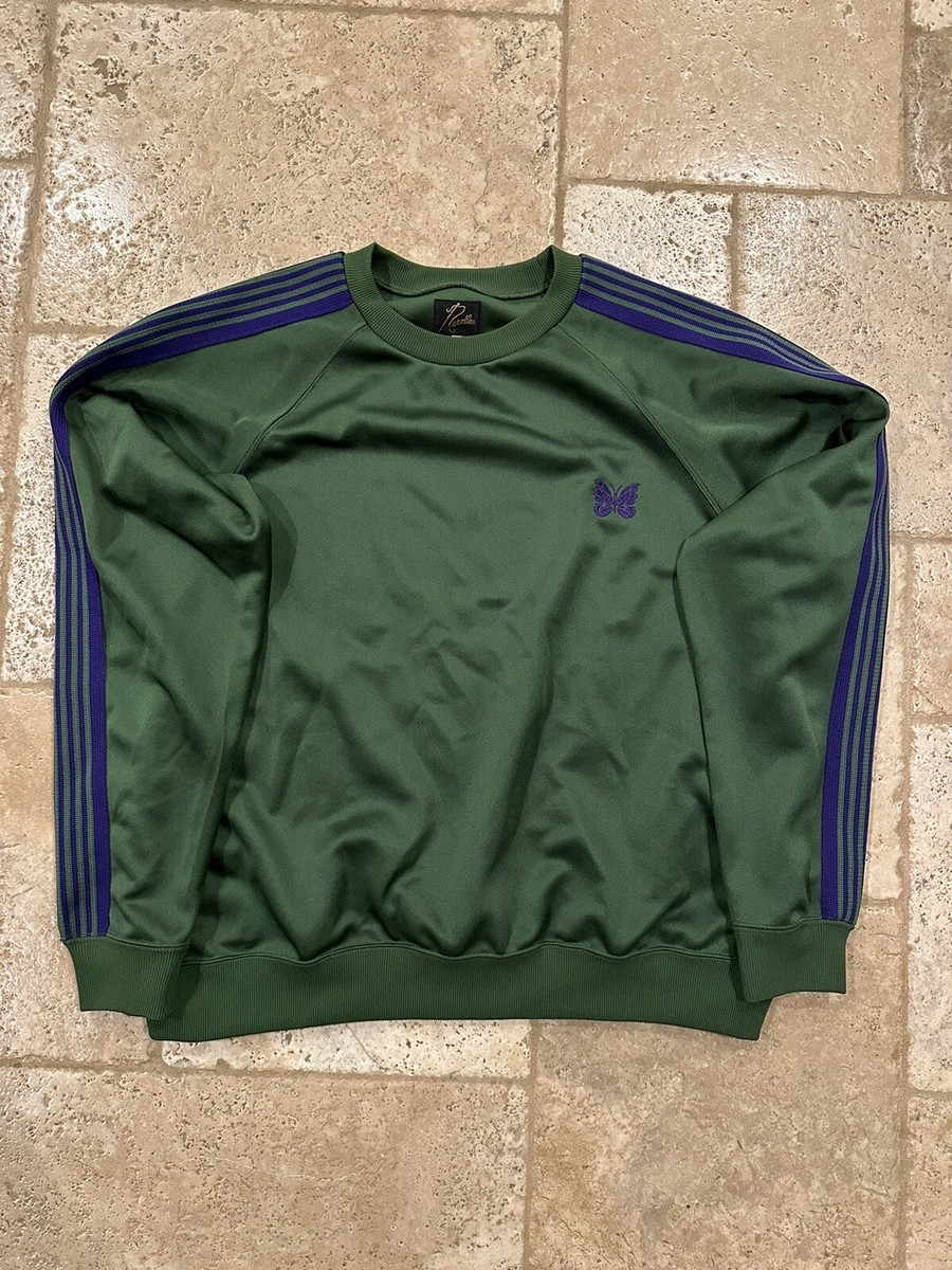 Needles Smooth Polyester Logo Track Striped Green Crewneck | eBay