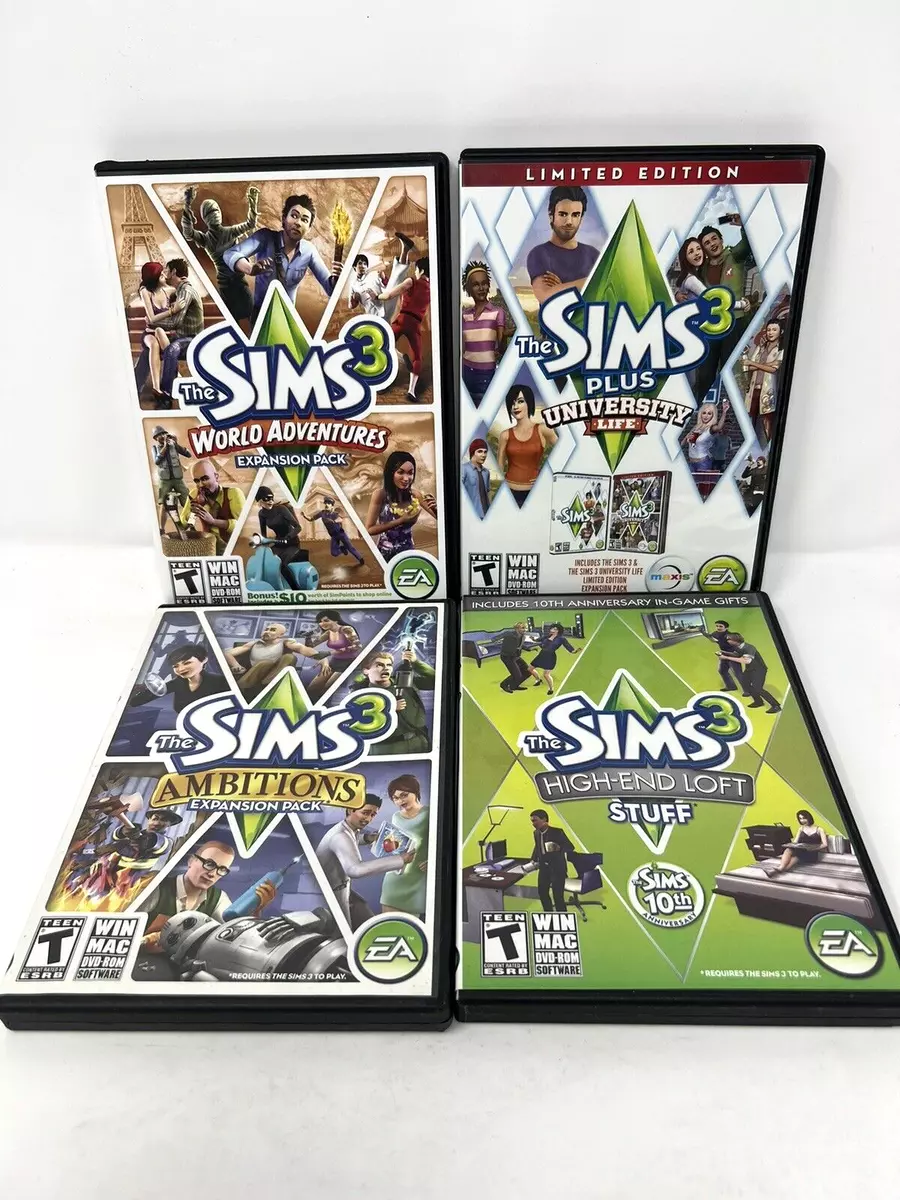 Lot of 4 The Sims 3 Games PC World Ambitions University High End Expansions