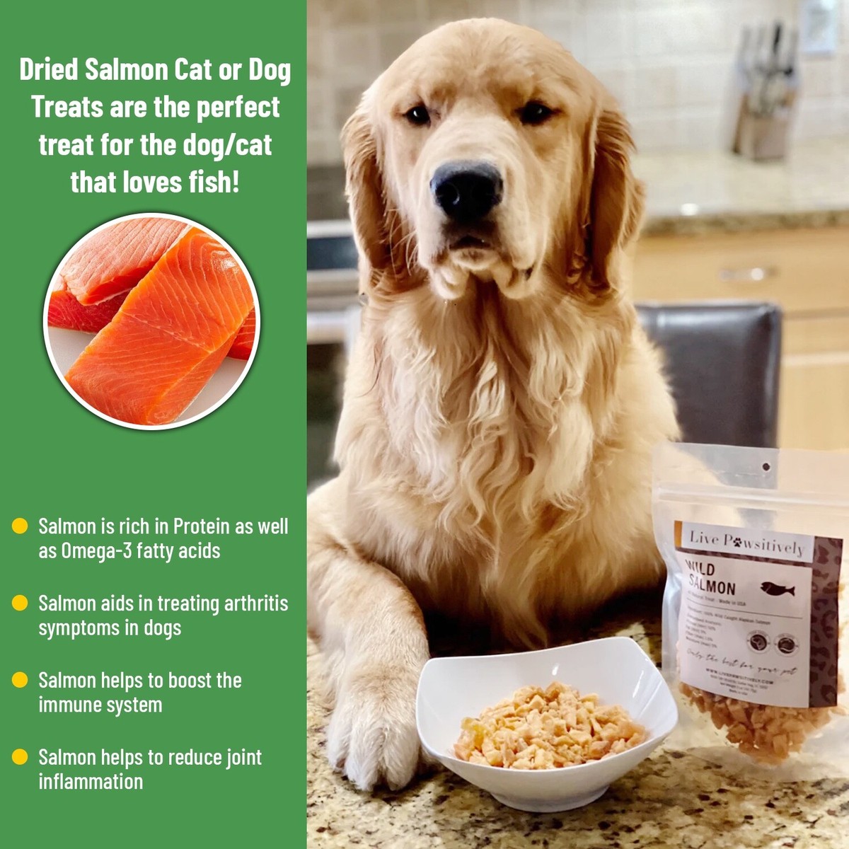 Freeze Dried Salmon, Single ingredient treat for dogs Cats,