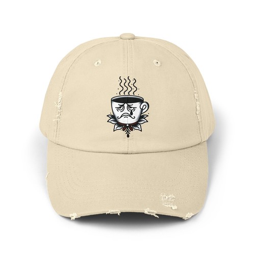Unisex Distressed Hat Sad Coffee Cup Grumpy Morning Barista Gift Tattoo Shop Cap - Picture 2 of 9