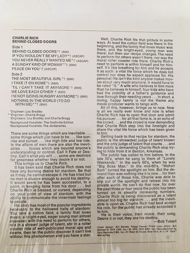 Charlie Rich “Behind Closed Doors” Grammy Winner Best Album & Male Vocalist - Picture 5 of 8